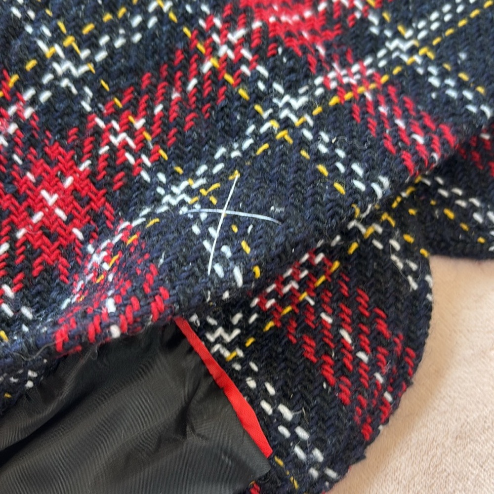 Talbots Aberdeen Tweed Wool Plaid Blazer Blazer Navy Red White Size 16P - Picture 9 of 9